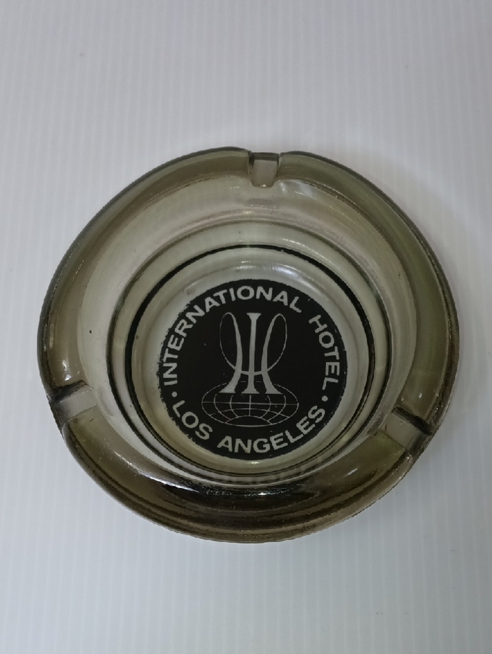 International Hotel Los Angeles Glass Ashtray - Black & Smoky Brown